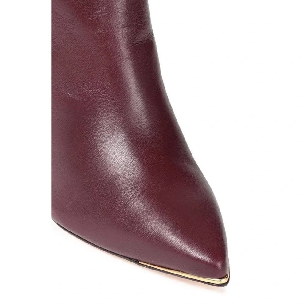 Tory Burch Lila Burgundy Leather Over the Knee Block Heel Boots Luxury 7